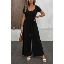 Queene Dreams Kadın Kısa Kollu Yuvarlak Yaka Geniş Paçalı Bürümcük Tulum