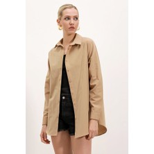 Queene Dreams 3900 Oversize Uzun Basic Gömlek - Bisküvi
