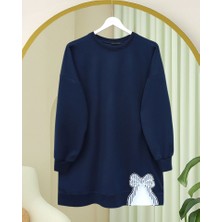 Queene Dreams Yuvarlak Yaka Eteği Fiyonk Detaylı  Salaş Penye Tunik  -Laci