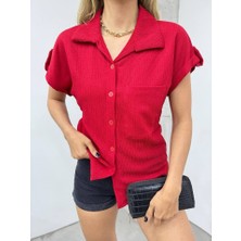 Queene Dreams Duble Kol Tek Cepli Bürümcük Gömlek  -Bordo