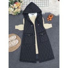 Queene Dreams Kapaklı Cepli Kapitone Yelek -Siyah