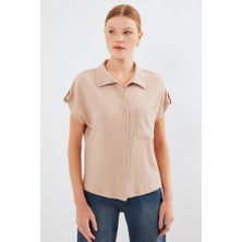 Queene Dreams 20256 Manşetli Double Kısa Kollu Gömlek - Bisküvi