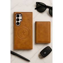 Madam Case Samsung Galaxy S24 Fe Kahverengi Renk Deri Cüzdanlı Kartlıklı Magsafe Özellikli Cüzdanlı ve Kılıf