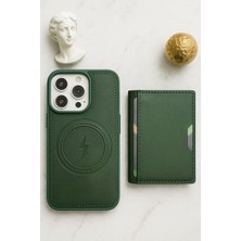 Madam Case Iphone 12 Pro Yeşil Renk Deri Cüzdanlı Kartlıklı Magsafe Özellikli Cüzdanlı ve Kılıf