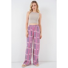 Queene Dreams Desenli Viskon Pantolon 6749 - Fuşya