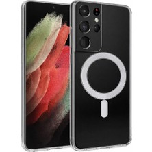 Vissona Samsung Galaxy S21 Ultra Uyumlu Kamera Korumalı Magsafe Wireless Şarj Özellikli Lüks Şeffaf Silikon Telefon Kılıfı