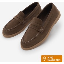 Marjin Kadın Hakiki Deri Ip Detaylı Makosen Loafer Günlük Ayakkabı Ginar Kahve Süet