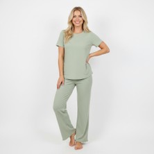 Bonbon Kadın Jakarlı Bohçalık Ve Çeyizlik Açık Yeşil Renk 3'lü Set Pijama Takımı BB2313
