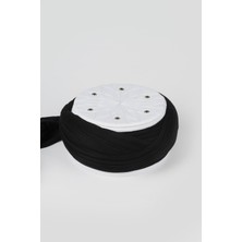 Sarıkhane Talebe Sarığı - Siyah Kumaş - Beyaz Takke - Çapraz Sarım - Kuş Gözü - 7 Metre (Züabeli)