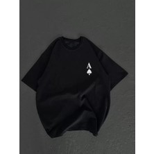 Queene Dreams Unisex Bisiklet Yaka Baskılı Oversize T-Shirt - Siyah