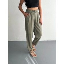 Queene Dreams Yüksel Bel Rahat Paça Pantalon - Su Yeşili