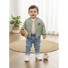 Lino Baby Şeritli Badi Likralı Kot Pantolon Kapitone Mevsimlik Mont 3lü Erkek Bebek Çocuk Takım