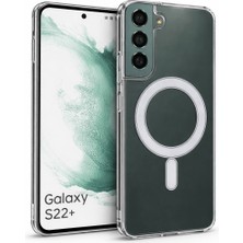Vissona Samsung Galaxy S22 Plus Uyumlu Kamera Korumalı Magsafe Wireless Şarj Özellikli Lüks Şeffaf Silikon Telefon Kılıfı