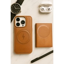 Madam Case Iphone 15 Kahverengi Renk Deri Cüzdanlı Kartlıklı Magsafe Özellikli Cüzdanlı ve Kılıf