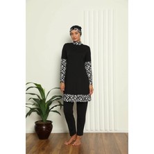 Tam Tesettür Dijital Desenli Mayo Siyah