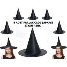 Najmaddin Halloween Siyah Renk Parlak Dralon Cadı Şapkası Yetişkin ve Çocuk Uyumlu 6 Adet