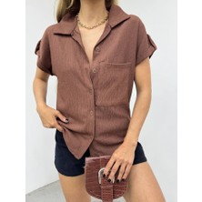Queene Dreams Duble Kol Tek Cepli Bürümcük Gömlek-K. Kahve