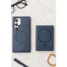 Madam Case Samsung Galaxy S24 Plus Lacivert Renk Deri Cüzdanlı Kartlıklı Magsafe Özellikli Cüzdanlı ve Kılıf