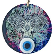 Najmaddin Fil Figürlü Nazar Boncuklu Füzyon Cam Duvar Süsü