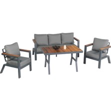 Hier Rextıon 3+1+1+Orta Sehpa  Alüminyum İskeletli  Su itici Kumaşlı İroko Bahçe Takımı Bahçe Mobilyası Balkon Mobilyası