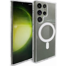 Vissona Samsung Galaxy S22 Ultra Uyumlu Kamera Korumalı Magsafe Wireless Şarj Özellikli Lüks Şeffaf Silikon Telefon Kılıfı
