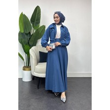 Tesettür Diyarı Kadın Lizza Kumaş Cepli Ikili Takım-Mavi