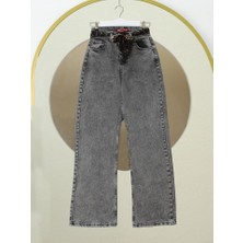 Queene Dreams Fular Detaylı Palazzo Kot Pantolon  -Füme