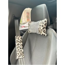 Özgürce Leopar Desenli Premium Araç Boyun Yastığı ve Emniyet Kemeri Kılıf Seti