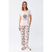 Kadın Kısa Kol Pijama Takım Pudra