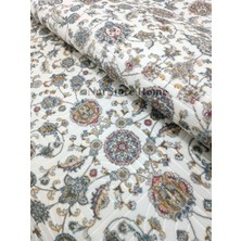 NarStore Home Çiçekli Otantik Desen Mavi Krem Kaymaz Taban Yıkanabilir Kesme Yolluk Halı