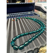 Septemmart Mavi Ateş Kehribar Tesbih 7X11 mm Kapsül Kesim Özel Halkalı Imameli