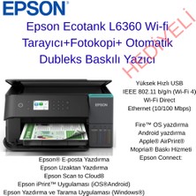 Epson Ecotank L6360 Wi-Fi+Tarayıcı+Fotokopi+Dubleks Yazıcı + A4 1 Paket Kağıt Hediye