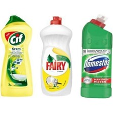 Fairy Bulaşık Deterjanı Cif Krem - Domestos 3'lü Set