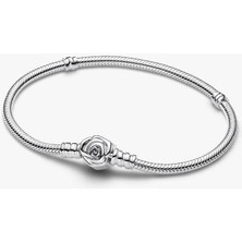 Pandora Açan Gül Klipsli Yılan Zinciri Bileklik 925 Ayar Gümüş