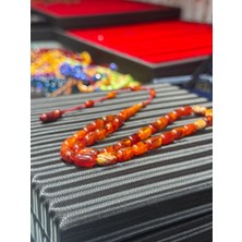 Septemmart Özel Döküm Hareli Karamel Sıkma Kehribar Tesbih 6X11 mm Imame Motifli Tasarım