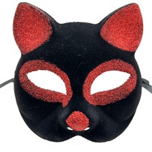 Zenvia Siyah Kırmızı Simli Süet Kedi Maskesi ZNV-TTT3245