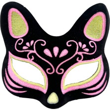 Zenvia Siyah Süet Sarı Pembe Simli Kedi Maskesi ZNV-TTT3245