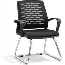 Fileli Misafir Koltuğu Kollu Ofis Sandalyesi Krom Ayaklı Siyah
