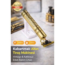 Eser Ticarett Vintage T9 Kabartmalı Altın Tıraş Makinesi – Kablosuz Erkek Bakım ve Şekillendirme Cihazı