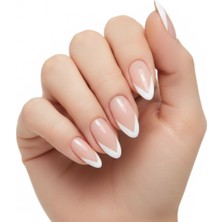 Eda Luxury Beauty 24'lü Doğal Nude Pembe Beyaz Soft V French Takma Tırnak Lüks Parlak Natürel Desenli Uzun Oval Badem Stiletto False Nails Set