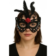 Najmaddin Siyah Renk Siyah Süet Kaplama Tüylü Kelebek Figür Parti Maskesi 24X18 cm