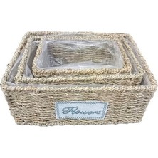 Zenvia Dikdörtgen Doğal Hasır Saksı Seti - 3'lü ZNV325-ETT