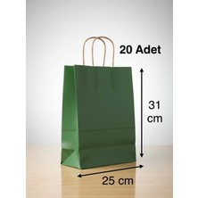 e ERTA Yeşil Renkli Kraft Çanta 25X31 cm -20 Adet- Hediye Poşeti , Hediye Paketi Kraft Kağıt Çanta