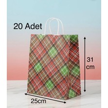 e ERTA Ekose Desenli Kraft Çanta 25X31 cm -20 Adet- Hediye Poşeti , Hediye Paketi Kraft Kağıt Çanta