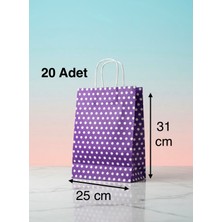 e ERTA Mor Benekli Kraft Çanta 25X31 cm 20 Adet Hediye Poşeti , Hediye Paketi Puantiyeli Kraft Kağıt Çanta