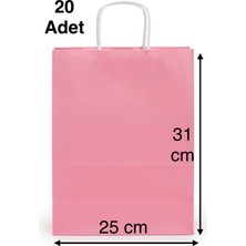 e ERTA Pembe Renkli Kraft Çanta 25X31 cm 20 Adet Hediye Poşeti , Hediye Paketi , Kraft Kağıt Çanta