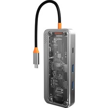 Zenvia Ally 8in1 Type-C To Usb3.0 + Usb2.0 + Type-C + Pd + HDMI + Sd + Tf + Ethernet Çoğaltıcı Transpar