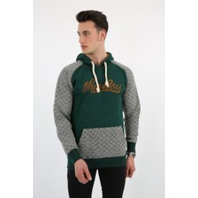 Renklime Üç Iplik Şardonlu Kapşonlu Kanguru Cepli Baskılı Erkek Günlük Sweatshirt
