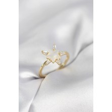 Shopwave Gold Renk Yıldız Model Sedefli Zirkon Taşlı Kadın Yüzük