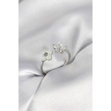 Shopwave Gümüş Renk Sedefli Çiçek Model Kadın Yüzük